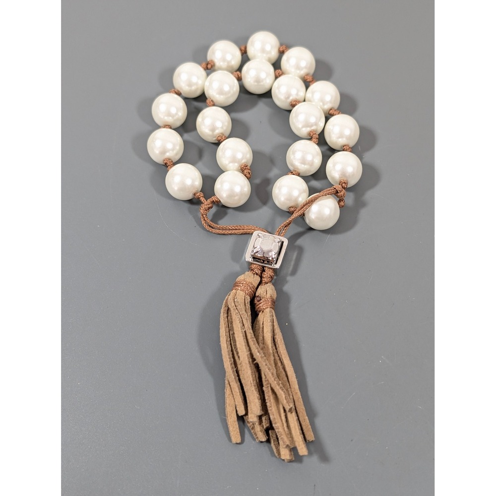 Chico's‎ Glass Faux Pearl Adjustable Bracelet Brown Cord Slide Closure